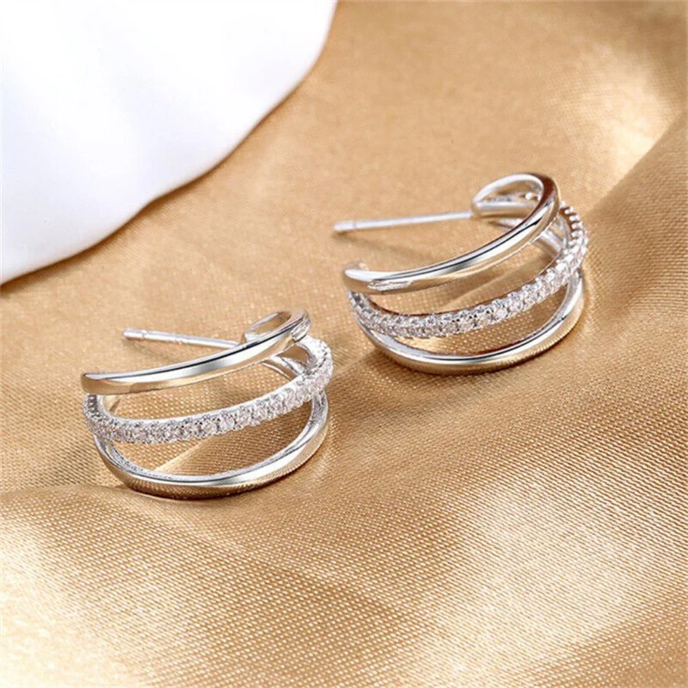 NEW Sterling Silver White Sapphires Triple Half-Hoops